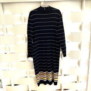 Chico's Black, Brown & White Striped Maxi Sweater Dress Size 3